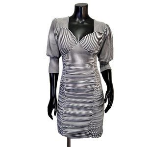 Another‎ Reason UK Size 10 Black White Striped Puff Sleeve Bodycon Mini Dress